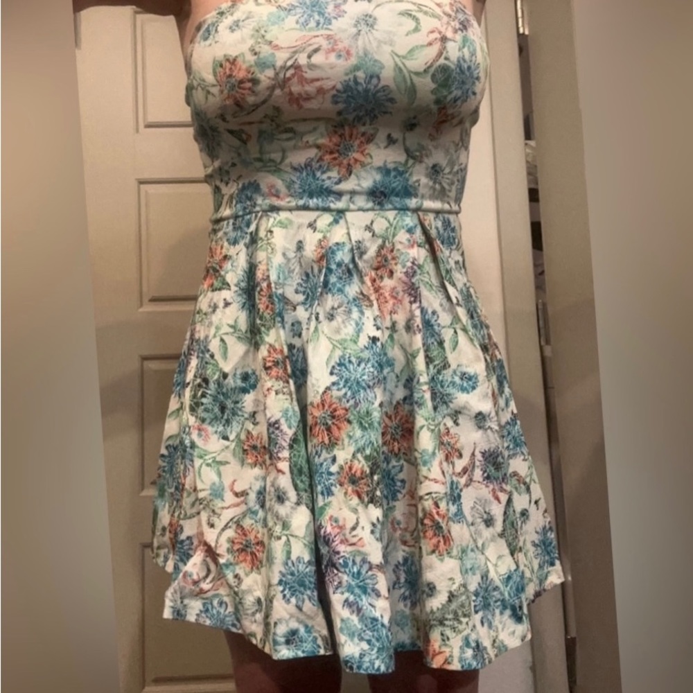 Pastel floral strapless dress size medium